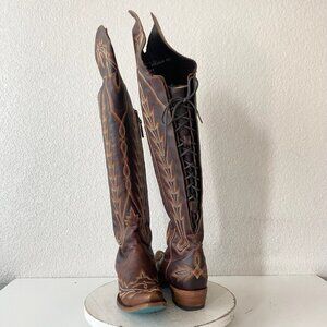 Lane LEXINGTON Over the Knee Womens Cowboy Boots Sz 7 Brown Western Cowgirl Tall